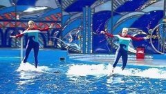 Светлана Журова и Тина Кузнецова. Парный проезд. Выступление. Вместе с дельфинами. Фрагмент выпуска от 17.10.2015